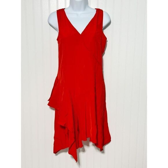 Derek Lam 10 Crosby Flamenco Asymmetrical V Neck Tank Dress Sleeveless Red 0 - Picture 16 of 16
